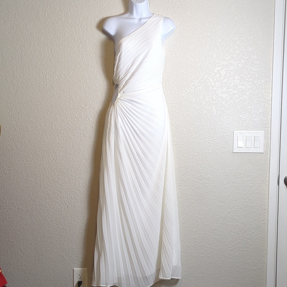 Forever 21 white pleated side cut out one shoulder maxi dress
